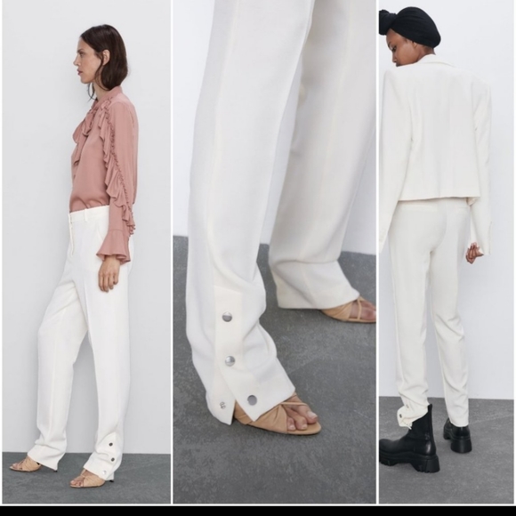 Sold! Zara long button hem trousers white cream - Picture 3 of 8